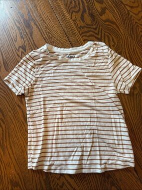 Old Navy Cream and Rust Striped Crop Tee